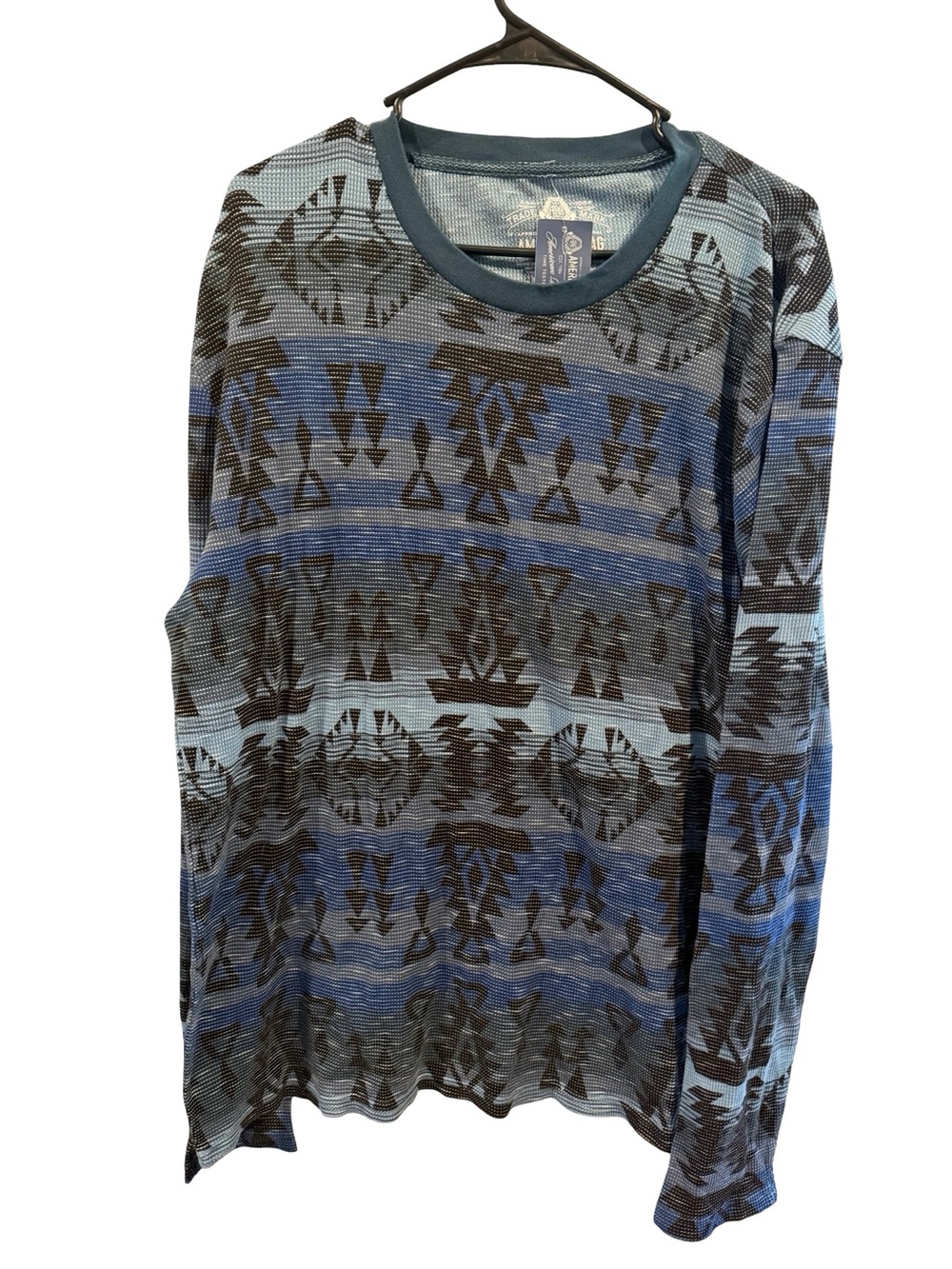 American Rag Blue and Brown Geometric Crewneck